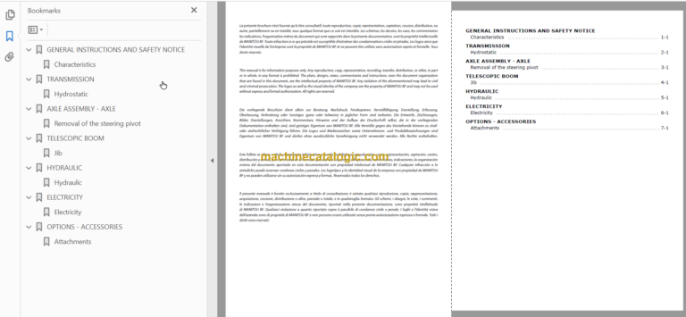 Manitou TMT 25.25 TMT 25.20 SR Serie 1-E2 Repair Manual