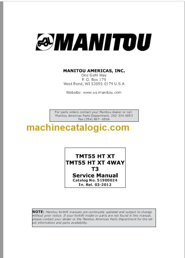 Manitou TMT55 HT XT 4WAY T3 Repair Manual 51900024 03.2012