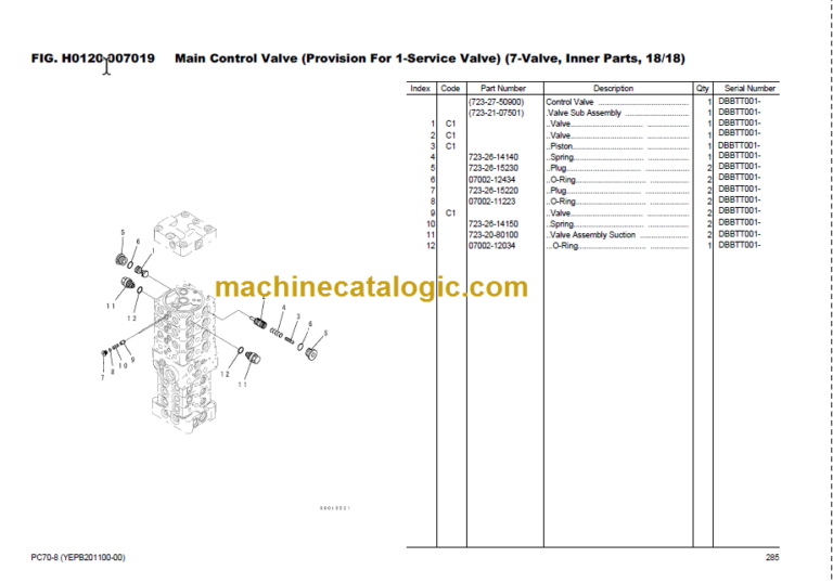 Komatsu PC70-8 Hydraulic Excavator Parts Book
