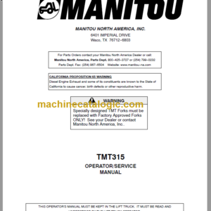 Manitou TMT 315 OPERATOR SERVICE MANUAL