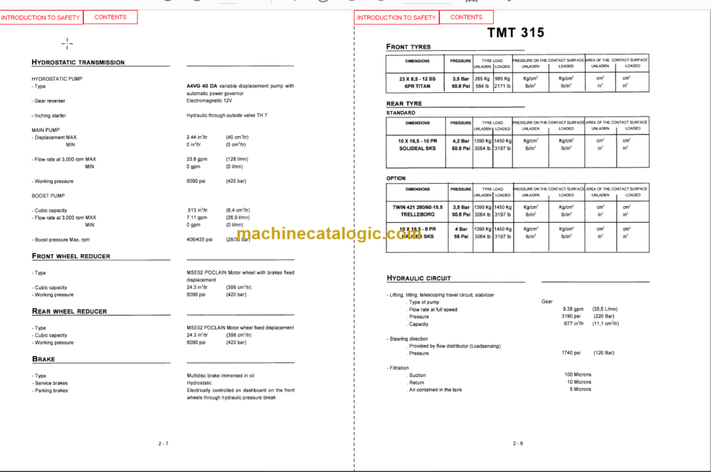 Manitou TMT 315 OPERATOR SERVICE MANUAL