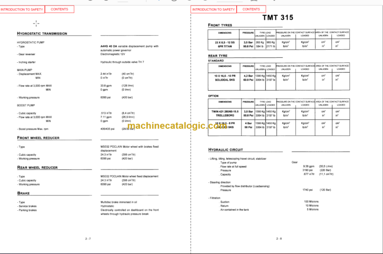 Manitou TMT 315 OPERATOR SERVICE MANUAL