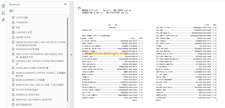 Komatsu WA380-3 Wheel Loader Parts Book 16112 And Up