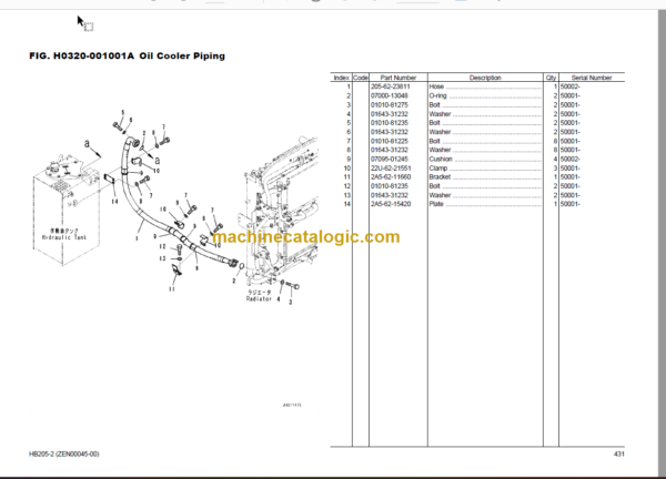 Komatsu HB205-2 Hydraulic Excavator Parts Book