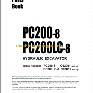 Komatsu PC200-8 PC200LC-8 Hydraulic Excavator Parts Book