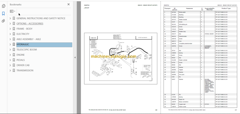 Manitou MT-X 625 Parts Catalogue