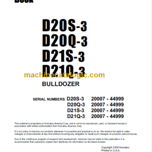 Komatsu D20S-3 D20Q-3 D21S-3 D21Q-3 Bulldozer Parts Book