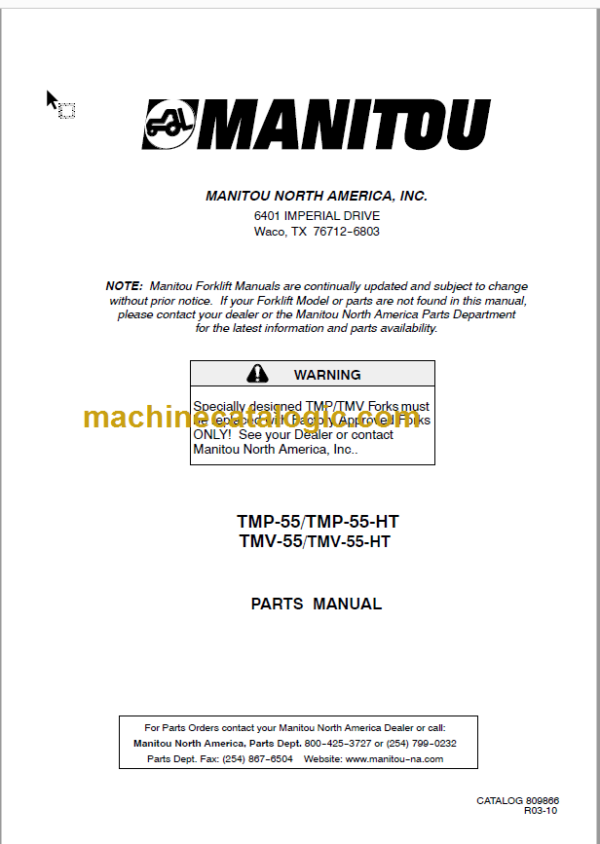 Manitou TMP 55 TMP 55HT TMV 55 TMV 55HT PARTS MANUAL