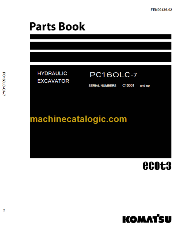 Komatsu PC160LC-7 Hydraulic Excavator Parts Book