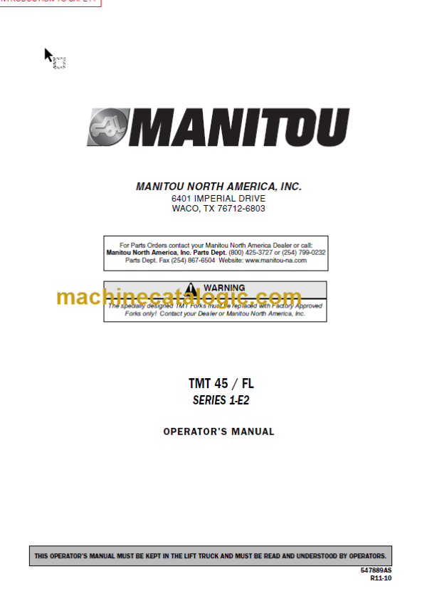 Manitou TMT 45 FL S1-E2 OPERATOR'S MANUAL