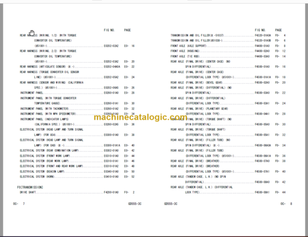 Komatsu GD555-3C Motor Grader Parts Book