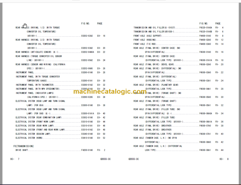 Komatsu GD555-3C Motor Grader Parts Book