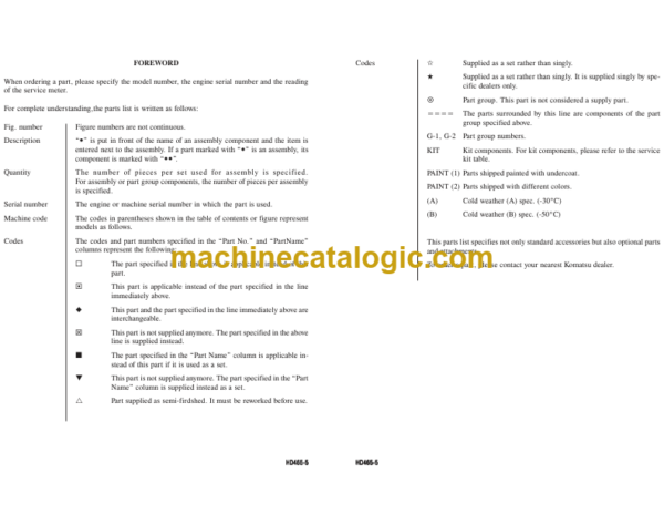 Komatsu HD465-5 Parts Book