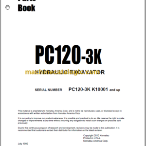 Komatsu PC120-3K Hydraulic Excavator Parts Book