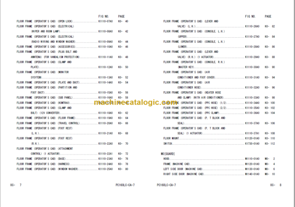 Komatsu PC160LC-7 Hydraulic Excavator Parts Book