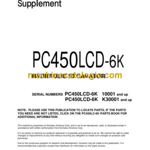 Komatsu PC450LC-6K Hydraulic Excavator Parts Catalog Supplement