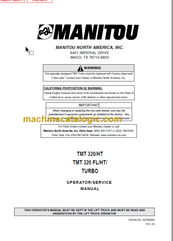 Manitou TMT 320 OPERATOR SERVICE MANUAL