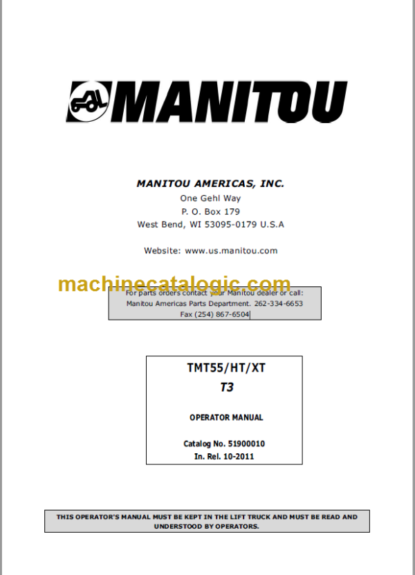 Manitou TMT55 HT XT T3 OPERATOR MANUAL