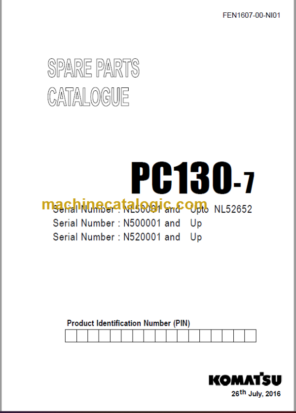 Komatsu PC130-7 Spare Parts Catalogue