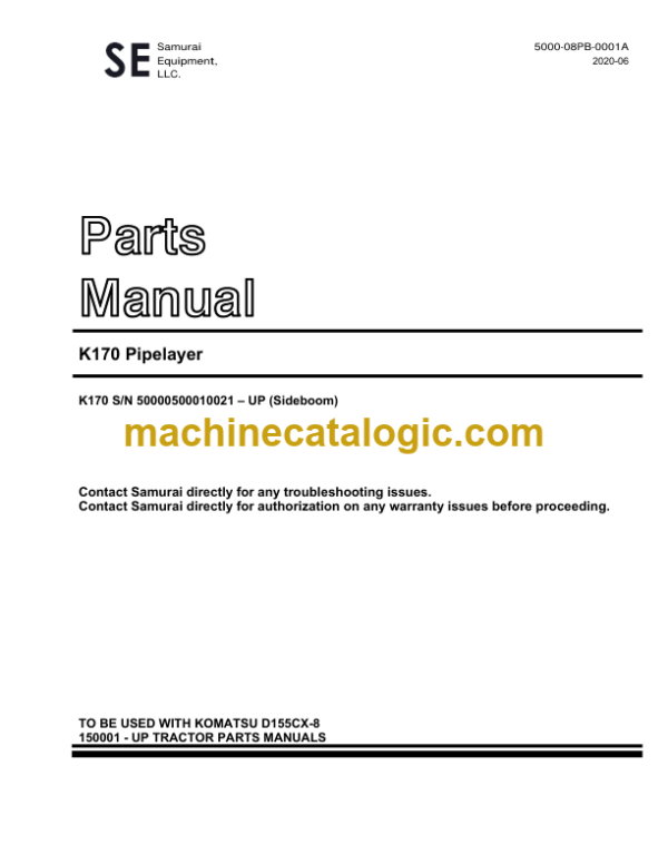 Komatsu K170 Pipelayer Parts Manual