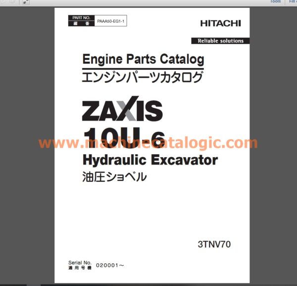 Hitachi ZX10U-6 Engine Parts Catalog (Yanmar 3TNV70)