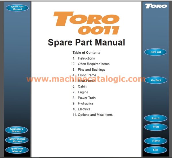 Sandvik Toro 0011 Mining Wheel Loader Spare Parts Manual