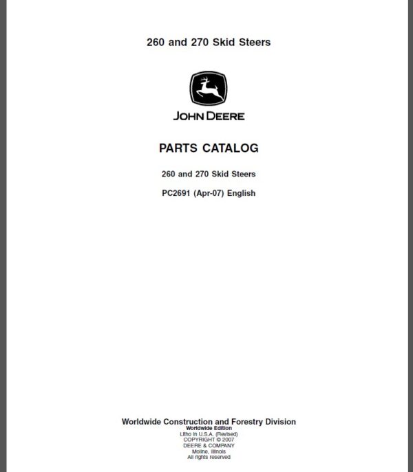 John Deere 260 and 270 Skid Steers Parts Catalog