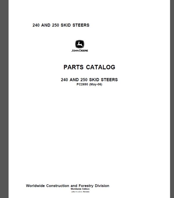 John Deere 240 AND 250 SKID STEERS Parts Catalog