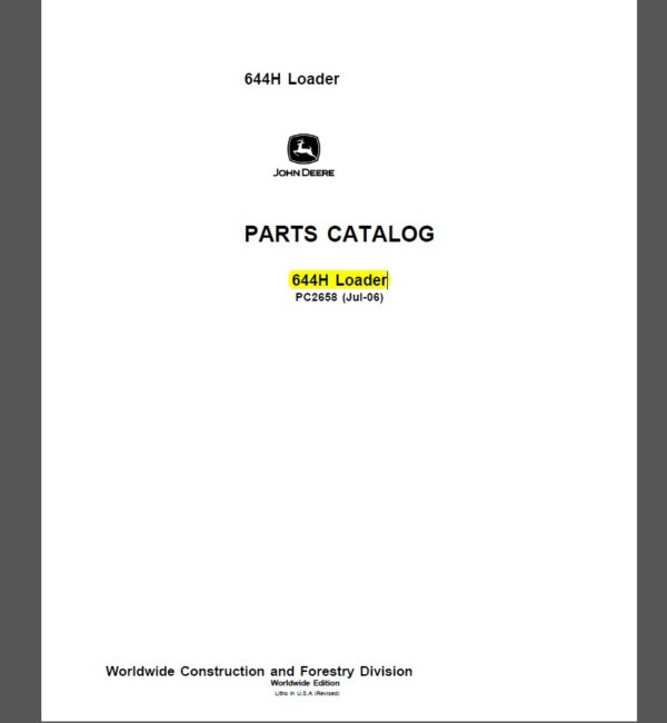 John Deere 644H Loader Parts Catalog