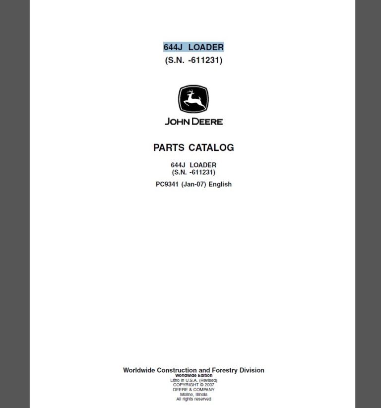 John Deere 644J LOADER Parts Catalog