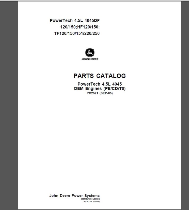 John Deere PowerTech 4.5L 4045 OEM Engines (PE, CD, T0) Parts Catalog