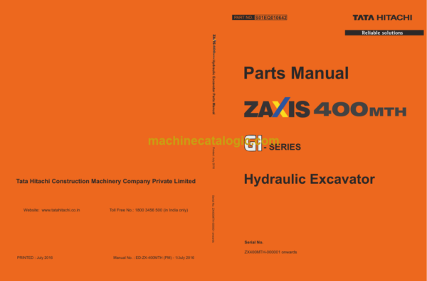 Hitachi ZAXIS 400MTH GI-SERIES Hydraulic Excavator Parts Catalog