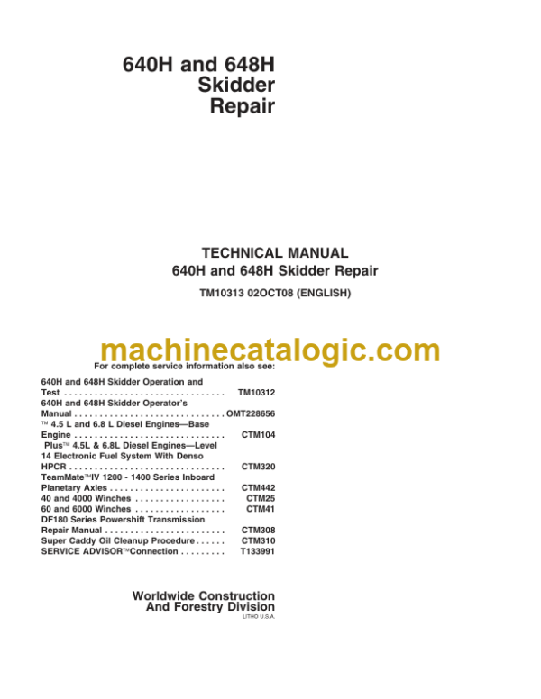 John Deere 640H and 648H Skidder Repair Technical Manual