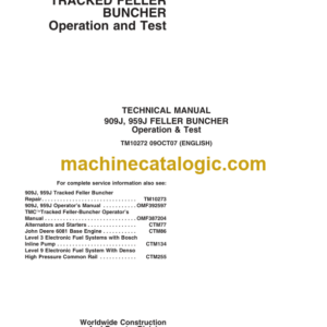 John Deere 909J 959J Feller Buncher Operation and Test Technical Manual