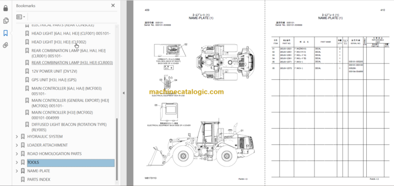 Hitachi ZW310 ZW310-A Wheel Loader Parts Catalog
