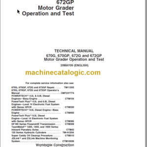 John Deere 670G 670GP 672G and 672GP Motor Grader Operation and Test Technical Manual