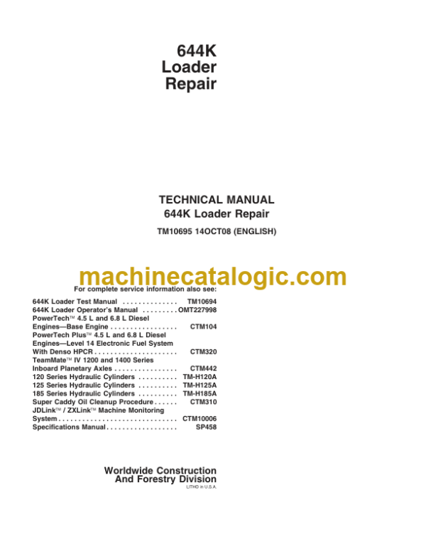 John Deere 644K Loader Repair Technical Manual