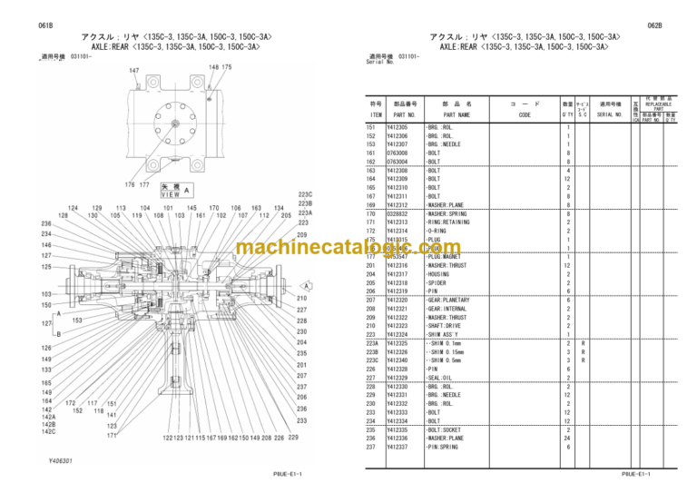 Hitachi CC135-3 135C-3 135-3A 135C-3A 150-3 150C-3 150-3A 150C-3A Equipment Components Parts Catalog