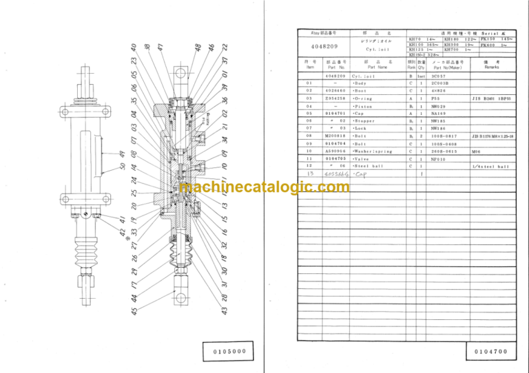 Hitachi KH70 KH100 KH150-2 PD7 Equipment Components Parts Catalog