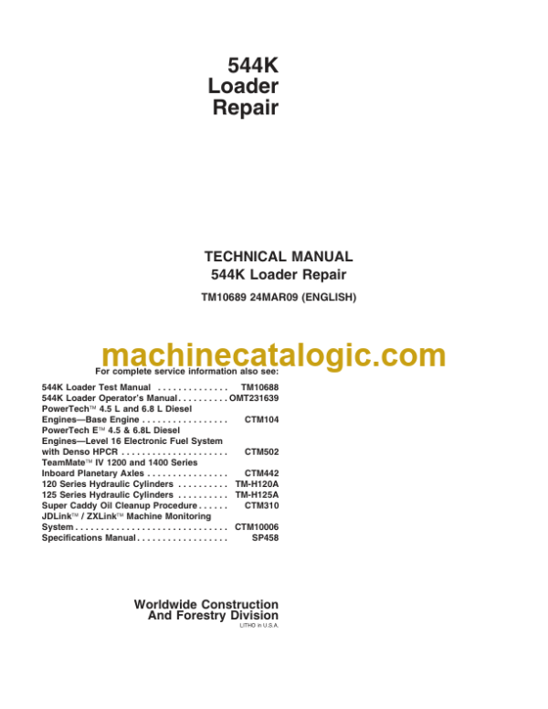 John Deere 544K Loader Repair Technical Manual