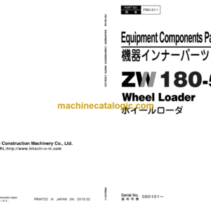 Hitachi ZW180-5A Wheel Loader Equipment Components Parts Catalog