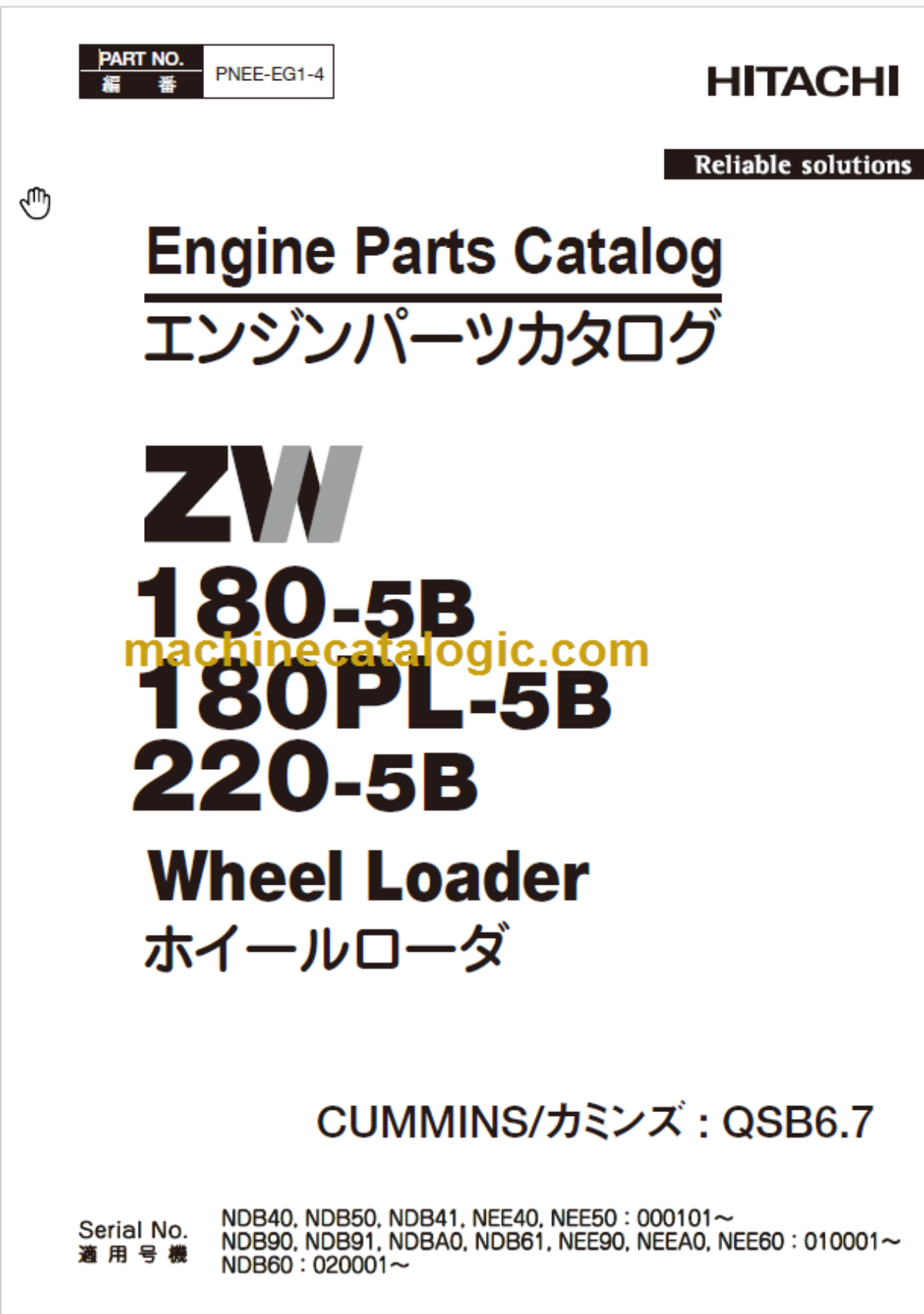 Hitachi ZW180-5B 180PL-5B 220-5B Wheel Loader Engine Parts Catalog –  Machine Catalogic