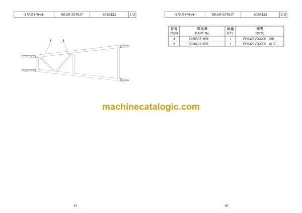 Hitachi Sumitomo SCX700 Bracing List