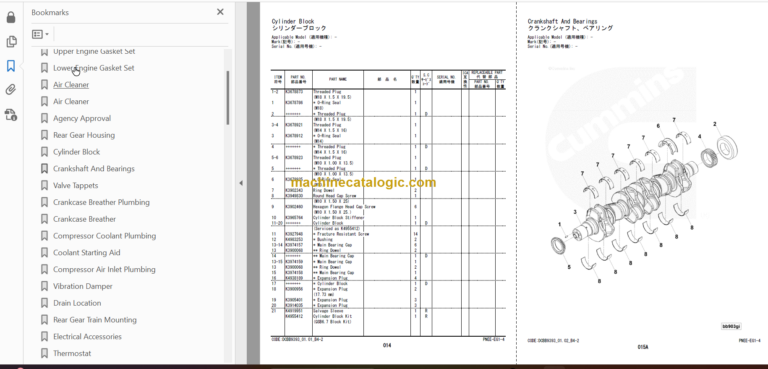 Hitachi ZW180-5B 180PL-5B 220-5B Wheel Loader Engine Parts Catalog
