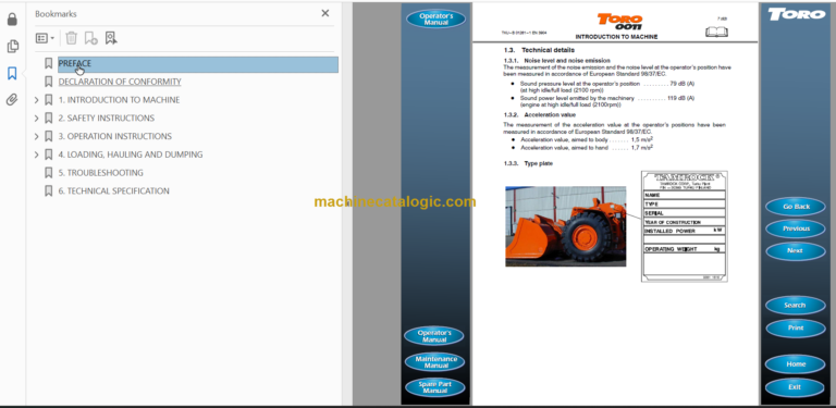 Sandvik TORO 0011 Operator's Manual Serial No. T5011054