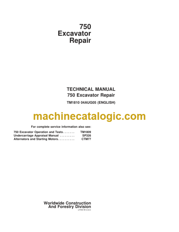 John Deere 750 Excavator Repair Technical Manual