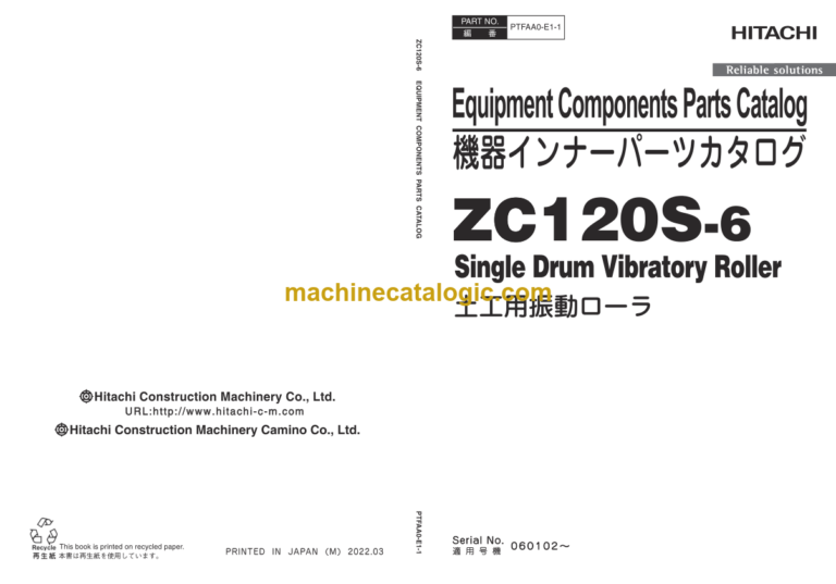 Hitachi ZC120G-6 Single Drum Vibratory Roller Equipment Componets Parts Catalog