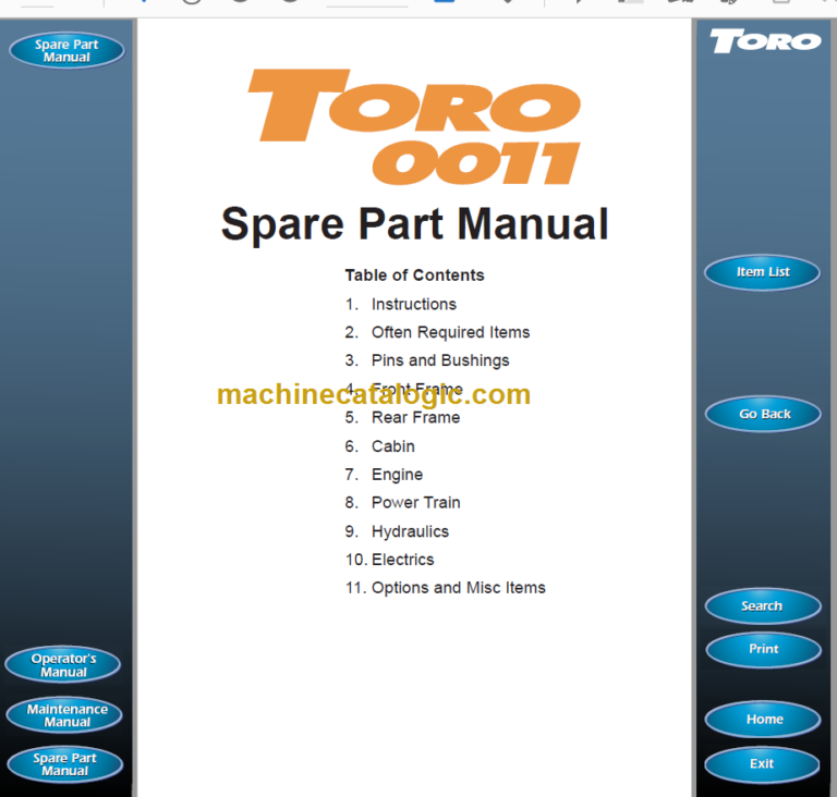 Sandvik TORO 0011 Parts Manual Serial No. T5011054