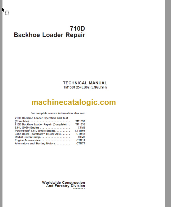 John Deere 710D Backhoe Loader Repair Technical Manual