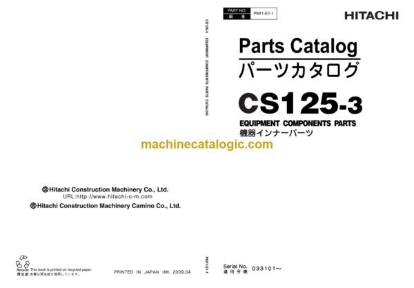 Hitachi CS125-3 Equipment Components Parts Catalog